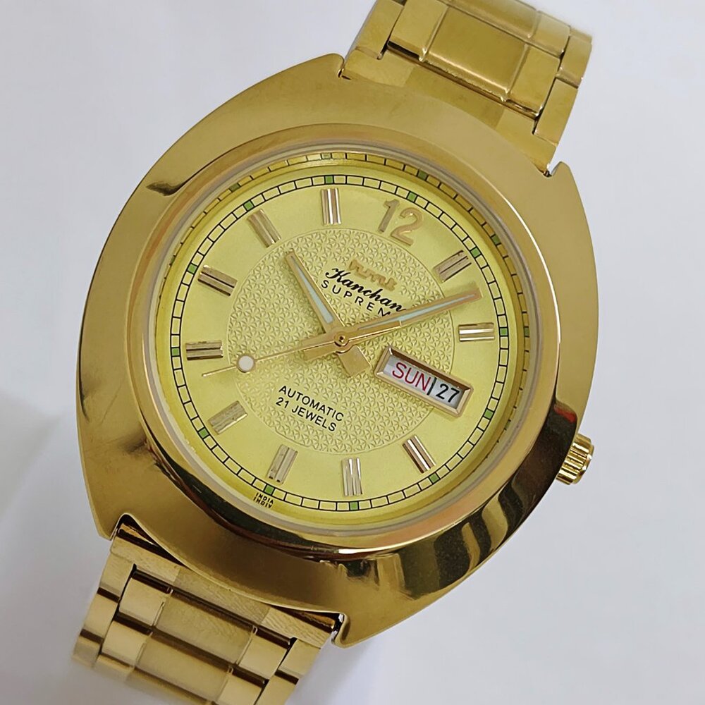 Vintage HMT KANCHAN SUPREME Automatic 21-Jewels Day & Date Men INDIAN Wristwatch